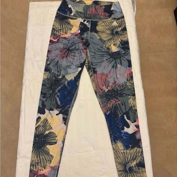 adidas Pants - adidas Floral Print High-Waist Leggings in Navy, Pink, Yellow
